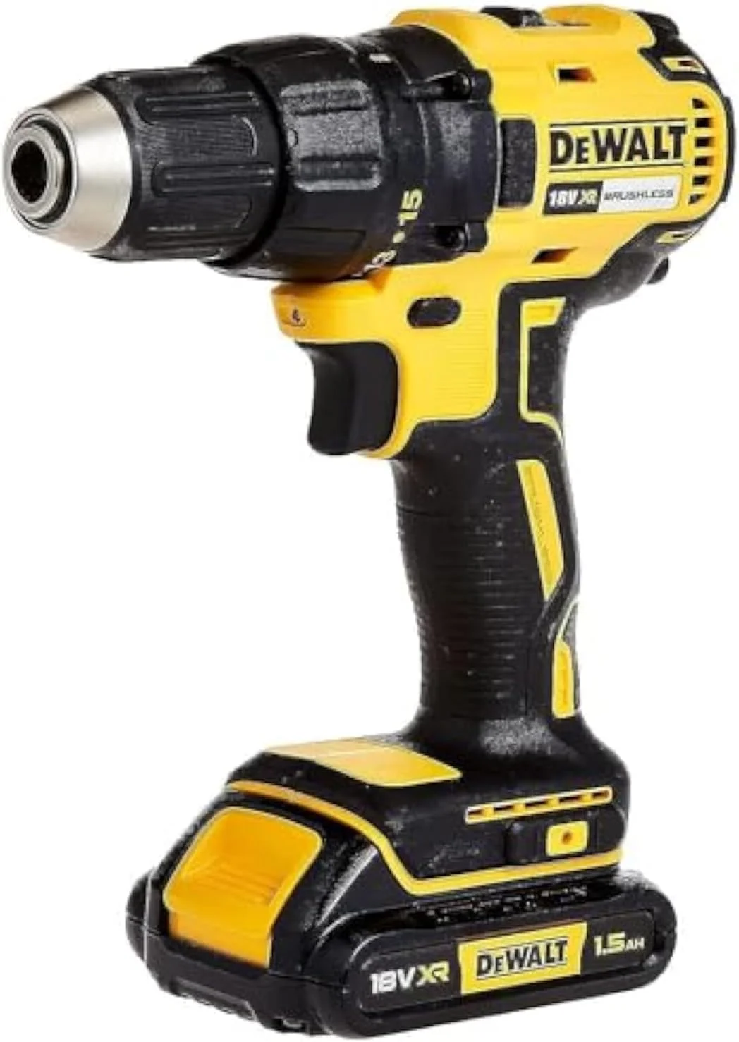 دریل پیچ گوشتی شارژی 18 ولت 13 میلی متری Dewalt، براشلس، 2 عدد باتری 1.5 آمپر ساعت، شارژر و جعبه ابزار، زرد/مشکی، Dcd777S2-GB