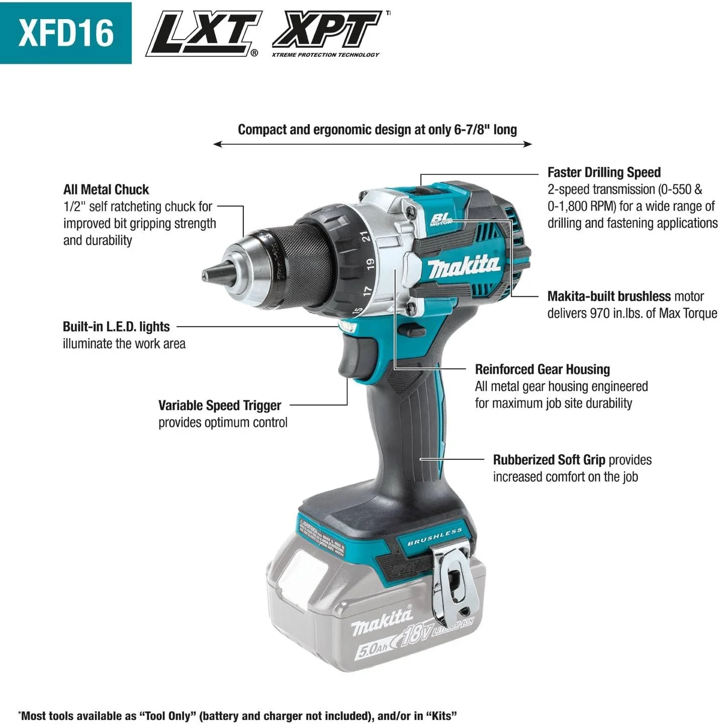 دریل پیچ گوشتی شارژی 1/2 اینچ براشلس 18 ولت LXT® ماکیتا مدل XFD16Z (فقط بدنه) دریل پیچ گوشتی شارژی 1/2 اینچ براشلس 18 ولت LXT® ماکیتا مدل XFD16Z (فقط بدنه)