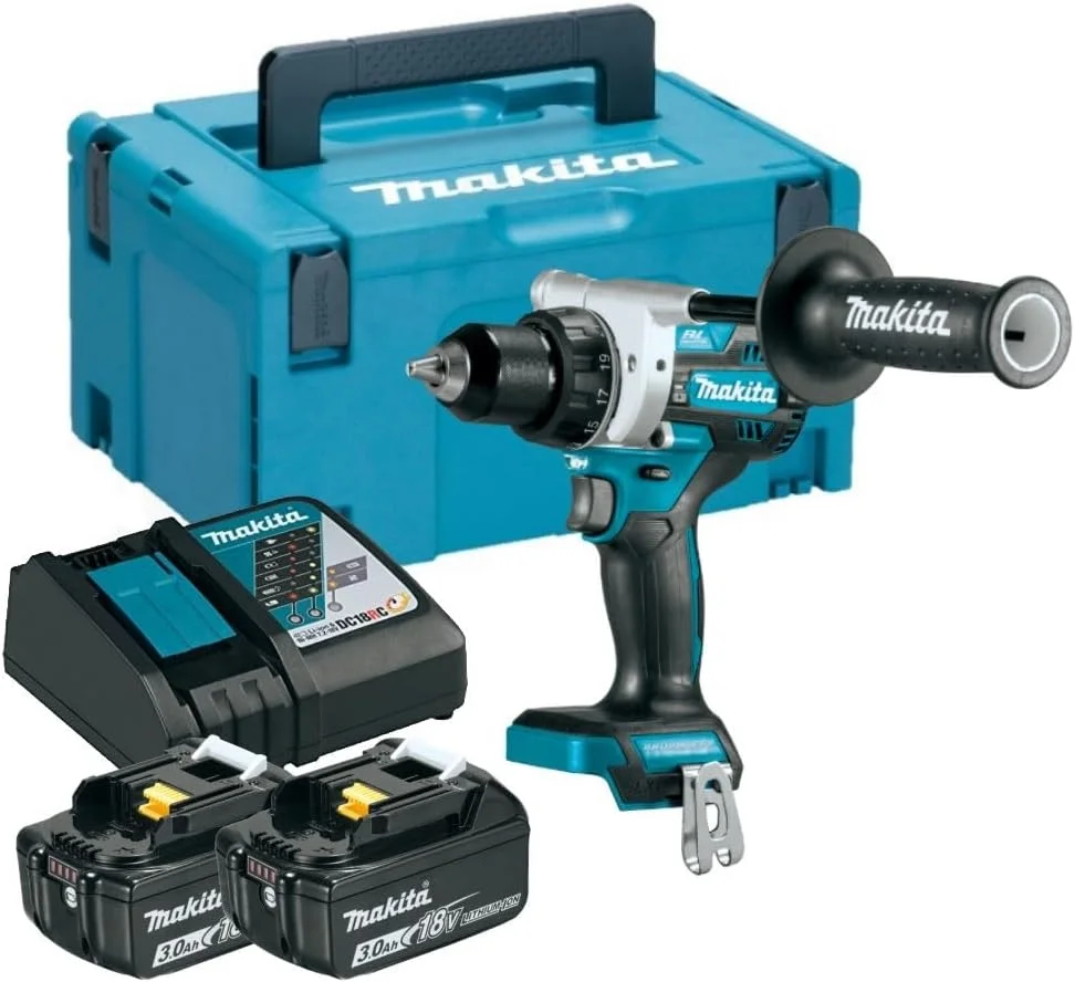 دریل پیچ گوشتی شارژی 13 میلی متری (1/2 اینچ) 18 ولت لیتیوم-یون ماکیتا مدل DDF486RFJ، براشلس، 130 نیوتن متر به همراه 2 عدد باتری 3 آمپر ساعت و 1 عدد شارژر