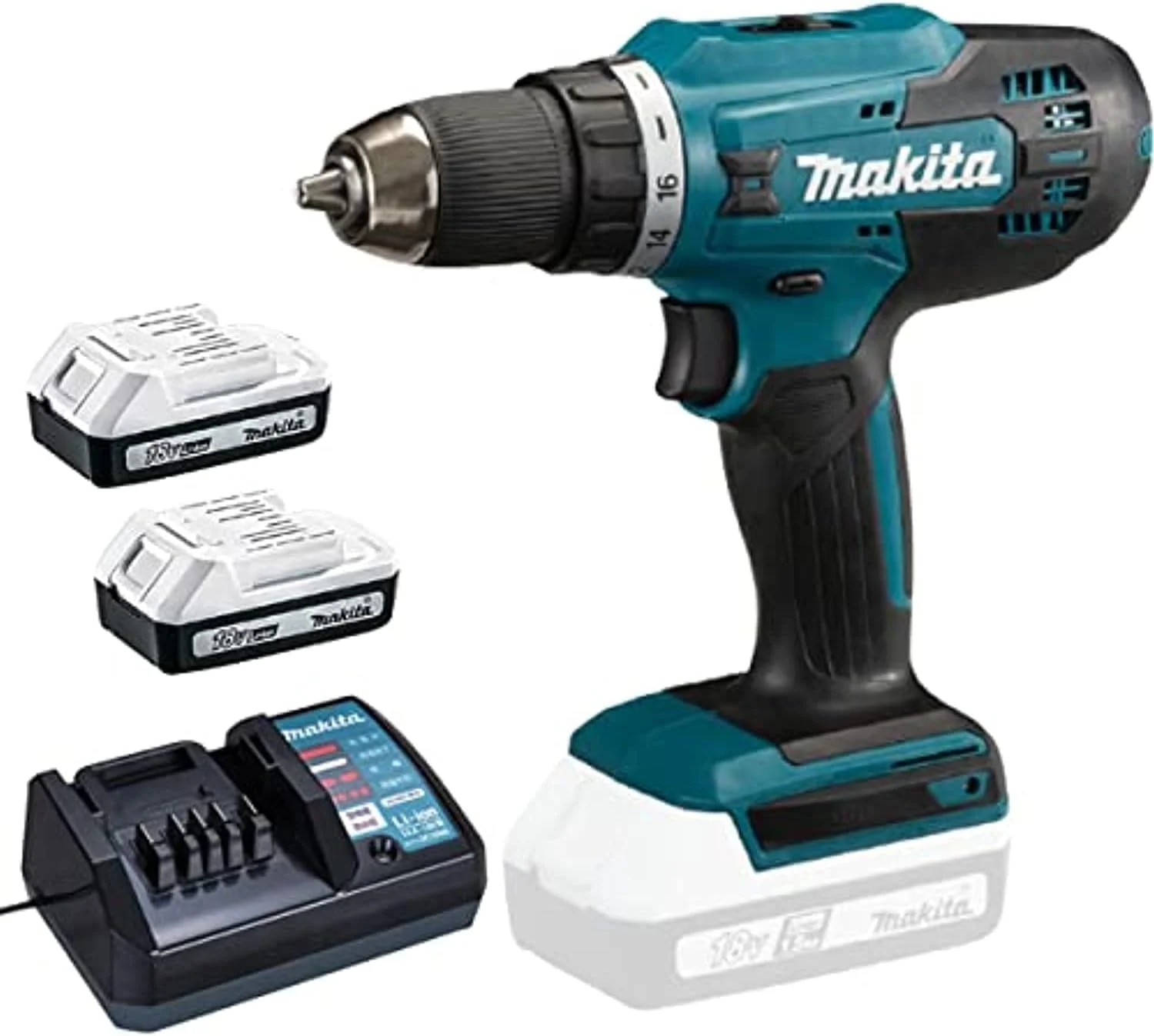 دریل پیچ گوشتی شارژی 18 ولت ماکیتا مدل DF488DWAE به همراه باتری و شارژر