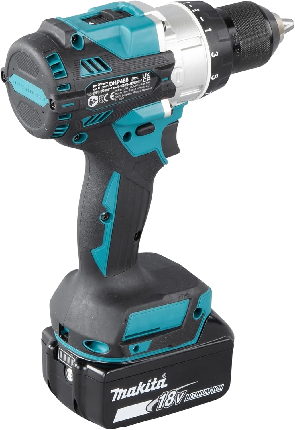 دریل پیچ گوشتی ضربه ای شارژی 13 میلی متری براشلس 18 ولت لیتیوم-یون ماکیتا مدل DHP486RFJ به همراه 2 عدد باتری 3 آمپر و 1 عدد شارژر