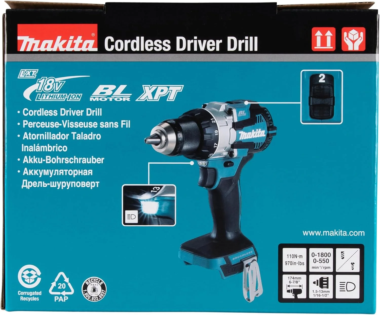 دریل پیچ گوشتی شارژی 13 میلی متری ماکیتا مدل DDF489Z، 18 ولت، لیتیوم-یون، بدون سیم، براشلس، 1800 دور در دقیقه، 40 نیوتن متر، بدون باتری و شارژر دریل پیچ گوشتی شارژی 13 میلی متری ماکیتا مدل DDF489Z، 18 ولت، لیتیوم-یون، بدون سیم، براشلس، 1800 دور در دقیقه، 40 نیوتن متر، بدون باتری و شارژر