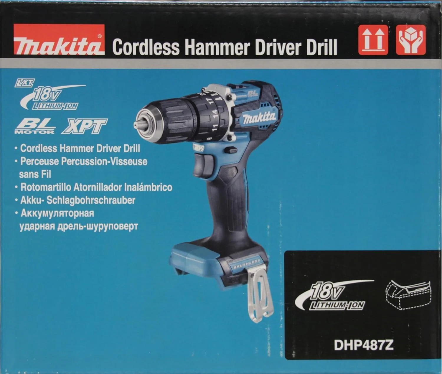 دریل چکشی شارژی براشلس 18 ولت Makita مدل Dhp487Z (باتری و شارژر شامل نمی شود)