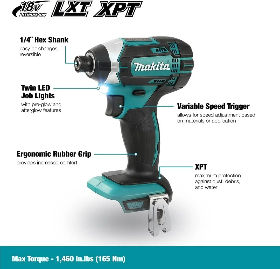 دریل پیچ گوشتی ضربه ای شارژی 18 ولت Makita DTD152Z، 6 میلی متر (1/4 اینچ)، 165 نیوتن متر، بدون باتری و شارژر دریل پیچ گوشتی ضربه ای شارژی 18 ولت Makita DTD152Z، 6 میلی متر (1/4 اینچ)، 165 نیوتن متر، بدون باتری و شارژر