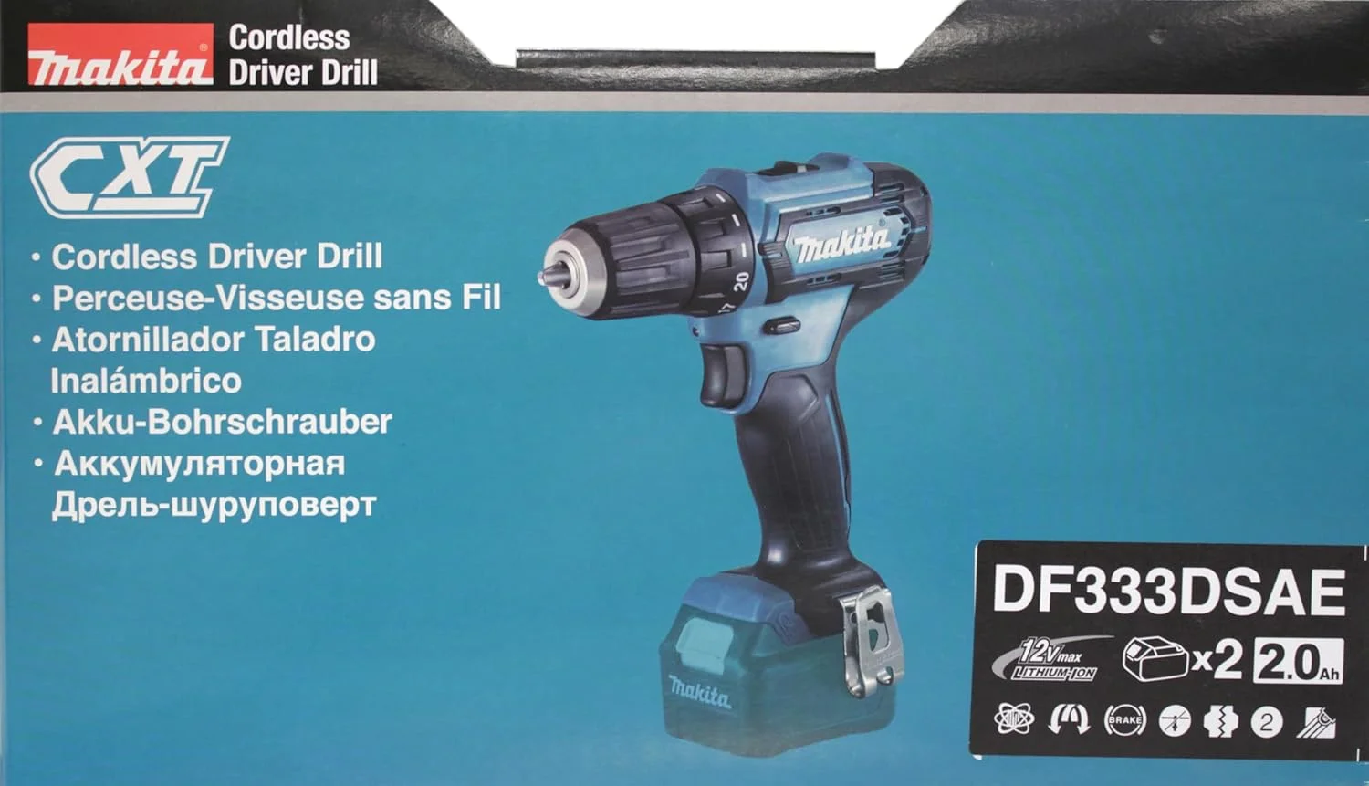 دریل شارژی ماکیتا DF333DSAE 12 ولت حداکثر / 2.0 آمپر ساعت، 2 باتری + شارژر در جعبه حمل، مشکی، آبی دریل شارژی ماکیتا DF333DSAE 12 ولت حداکثر / 2.0 آمپر ساعت، 2 باتری + شارژر در جعبه حمل، مشکی، آبی