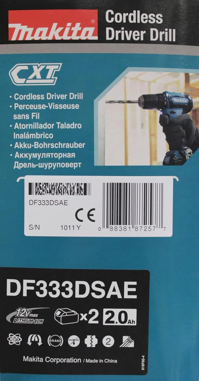 دریل شارژی ماکیتا DF333DSAE 12 ولت حداکثر / 2.0 آمپر ساعت، 2 باتری + شارژر در جعبه حمل، مشکی، آبی دریل شارژی ماکیتا DF333DSAE 12 ولت حداکثر / 2.0 آمپر ساعت، 2 باتری + شارژر در جعبه حمل، مشکی، آبی