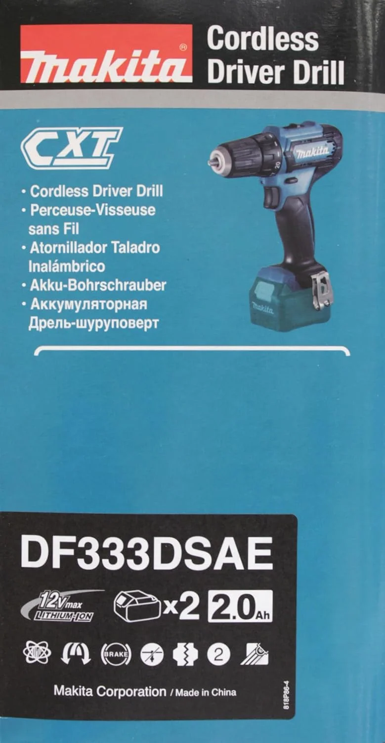 دریل شارژی ماکیتا DF333DSAE 12 ولت حداکثر / 2.0 آمپر ساعت، 2 باتری + شارژر در جعبه حمل، مشکی، آبی دریل شارژی ماکیتا DF333DSAE 12 ولت حداکثر / 2.0 آمپر ساعت، 2 باتری + شارژر در جعبه حمل، مشکی، آبی