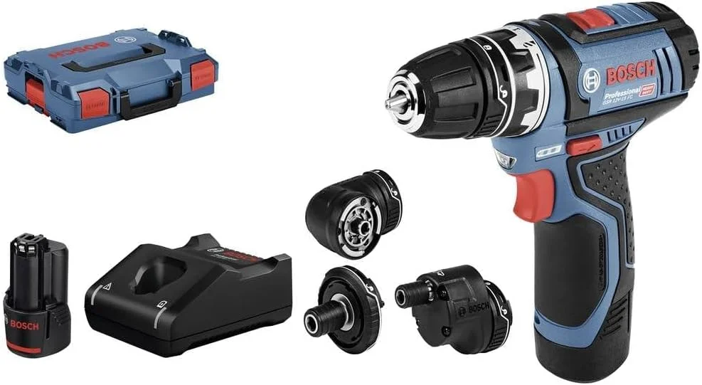 دریل پیچ گوشتی شارژی بوش پروفشنال GSR 12V-15 FlexiClick 12 ولت 2 آمپر ساعت لیتیوم یون به همراه 2 عدد باتری قابل شارژ و لوازم جانبی