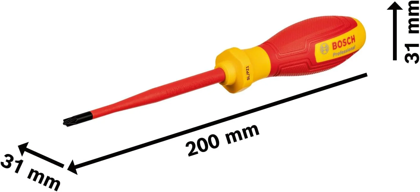 پیچ گوشتی حرفه ای VDE بوش مدل SL/PZ1x100 (دارای گواهی تا 1000 ولت، عایق شده با ترموپلاستیک الاستومر (TPE))