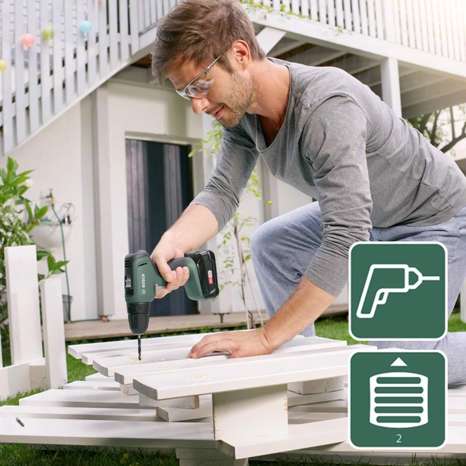 دریل پیچ گوشتی شارژی بوش UniversalDrill 18 (2 باتری، سیستم 18 ولت، در جعبه)