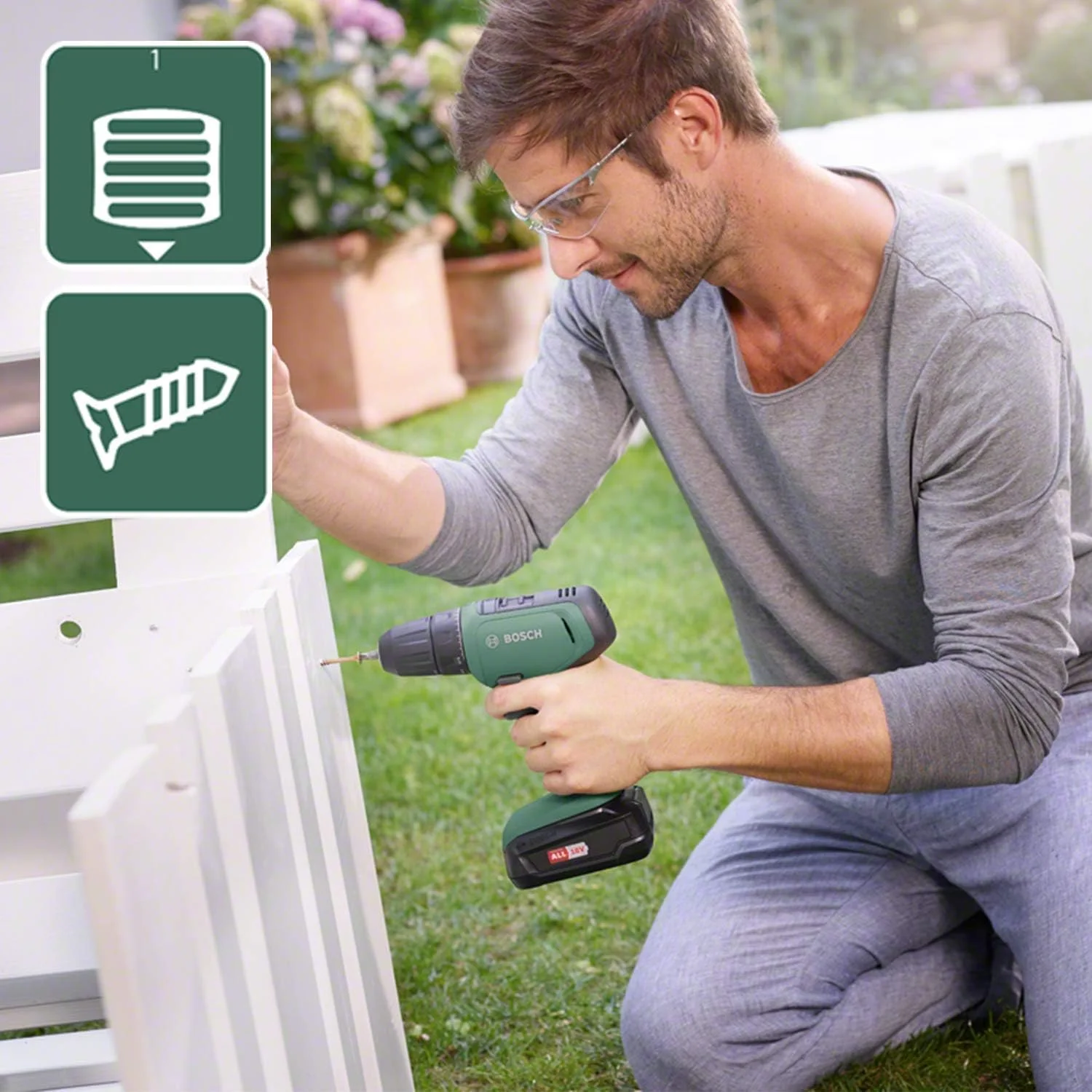 دریل پیچ گوشتی شارژی بوش UniversalDrill 18 (2 باتری، سیستم 18 ولت، در جعبه)