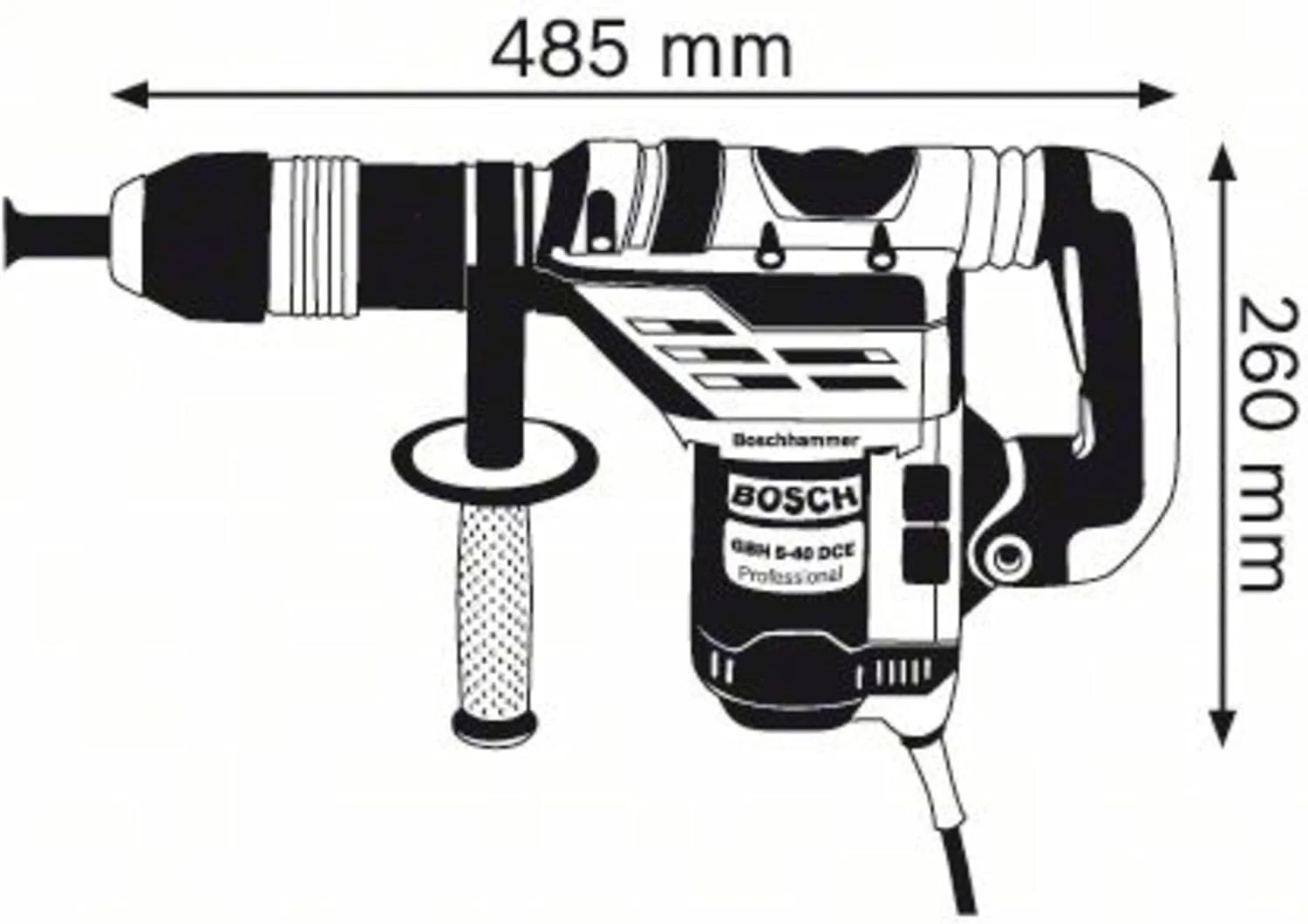 چکش تخریب بوش پروفشنال GBH 5-40 DCE (1150 وات، انرژی ضربه 8.8 ژول، نرخ ضربه 1500–3050 دور در دقیقه، در جعبه حمل)
