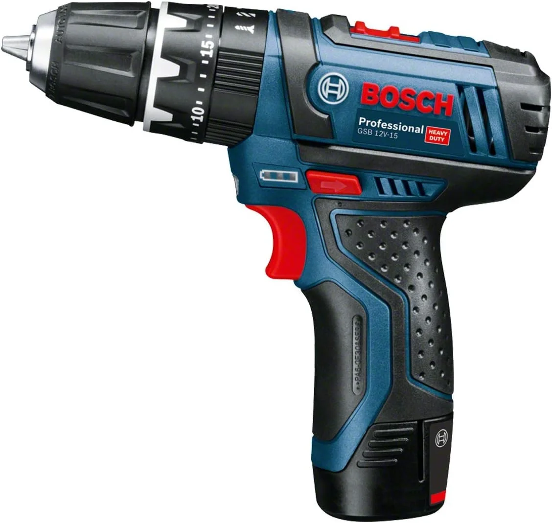 دریل پیچ گوشتی چکشی شارژی بوش پروفشنال 12V مدل GSB 12V-15 (شامل 2 عدد باتری 2.0 آمپر ساعت، شارژر GAL 12V-20، مجموعه 39 عددی لوازم جانبی، در کیف) - نسخه آمازون