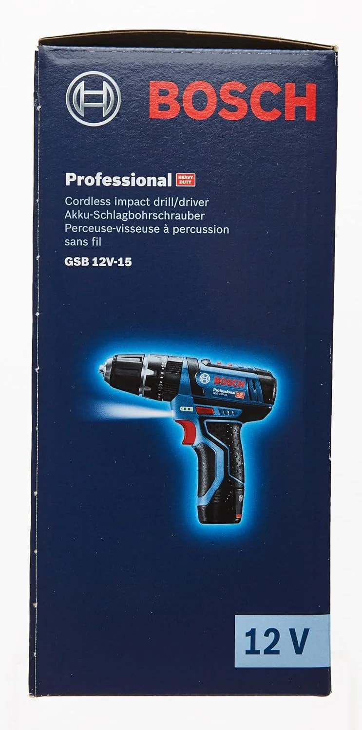 دریل پیچ گوشتی چکشی شارژی بوش پروفشنال 12V مدل GSB 12V-15 (شامل 2 عدد باتری 2.0 آمپر ساعت، شارژر GAL 12V-20، مجموعه 39 عددی لوازم جانبی، در کیف) - نسخه آمازون