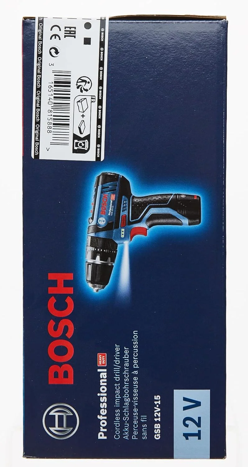 دریل پیچ گوشتی چکشی شارژی بوش پروفشنال 12V مدل GSB 12V-15 (شامل 2 عدد باتری 2.0 آمپر ساعت، شارژر GAL 12V-20، مجموعه 39 عددی لوازم جانبی، در کیف) - نسخه آمازون