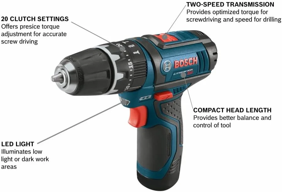 دریل/پیچ گوشتی چکشی 12 ولت حداکثر 3/8 اینچ بوش مدل PS130N (فقط ابزار)