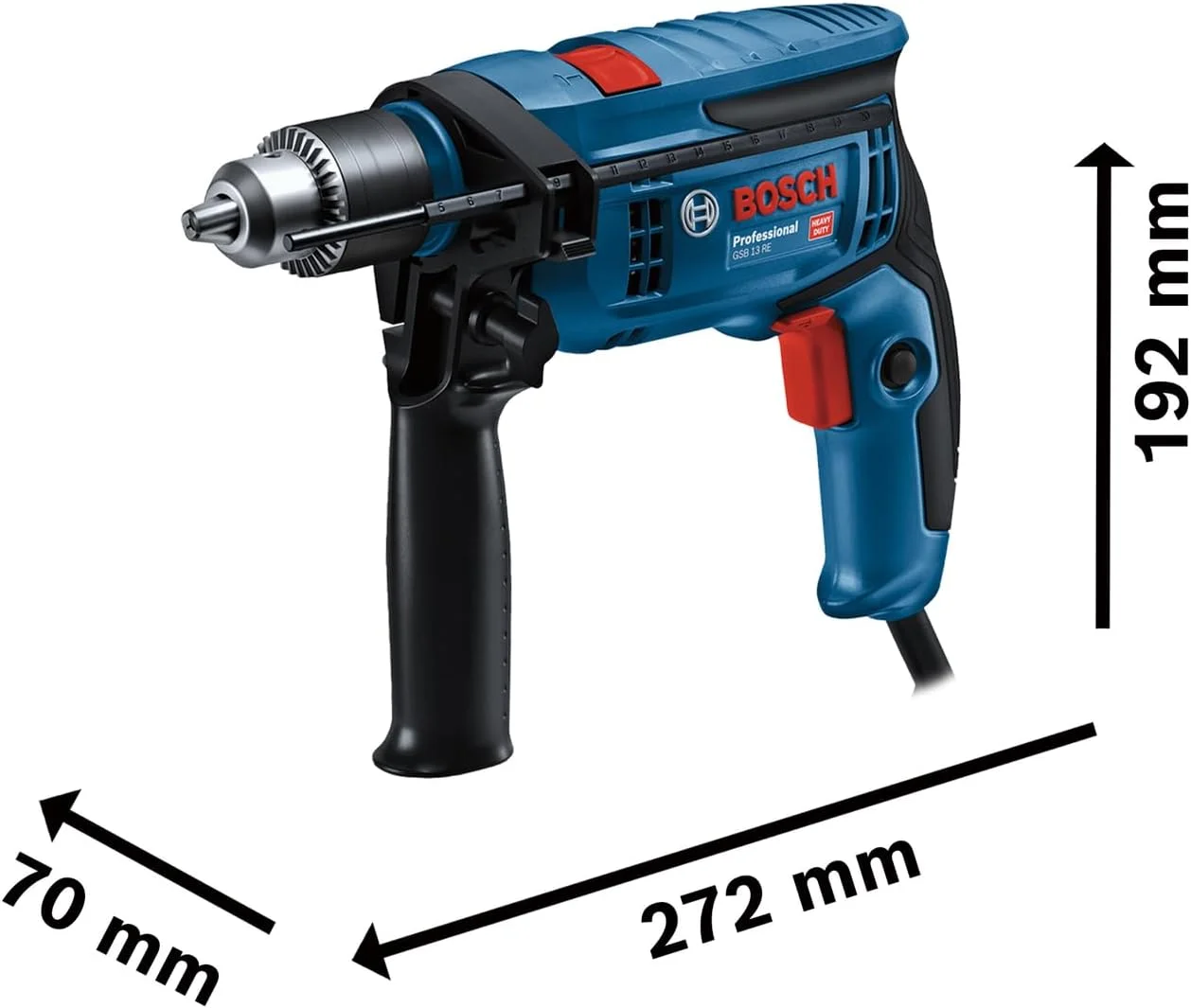 Bosch Professional GSB 13 RE impact drill (600 W, incl. 210 mm depth stop, 13 mm keyless chuck, in carton)
