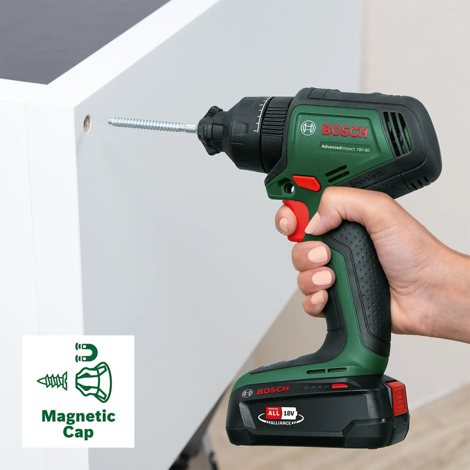 دریل چکشی شارژی بوش AdvancedImpact 18V-80 QuickSnap (برای سوراخکاری و پیچ‌کاری؛ سیستم 18 ولت؛ بدون جاروبک؛ 82 نیوتن متر؛ سه نظام 13 میلی‌متری؛ دسته کمکی؛ بدون باتری)