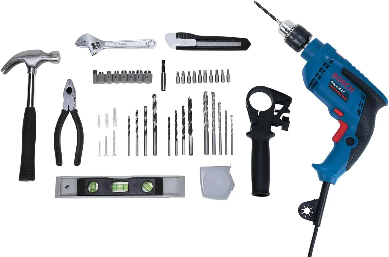 دریل ضربه ای حرفه ای بوش 13 میلی متر GSB 600 به همراه مجموعه 98 عددی مته | مدل: 06011A03LB