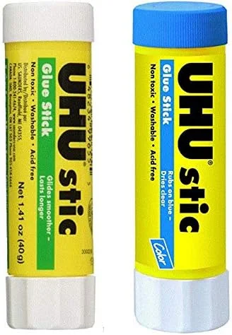 Hit Picks UHU Glue Sticks 1.41 oz, Pack of 1 White and 1 Blue Stick