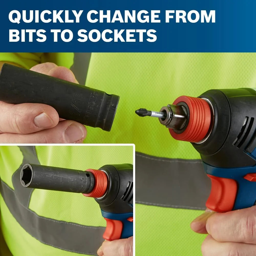 دریل پیچ گوشتی ضربه ای بوش مدل GDX18V-1860CN، 18 ولت، فریک دو کاره، درایو 1/4 اینچ و 1/2 اینچ (فقط بدنه)