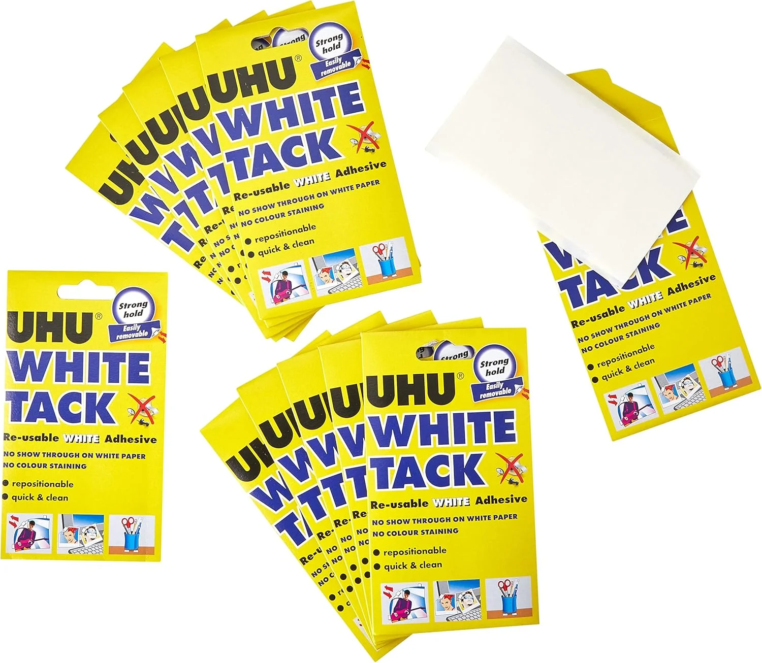 چسب خمیری سفید UHU 42196، بسته کاربردی بدون لک، مرجع 2633 [بسته 12 عددی]