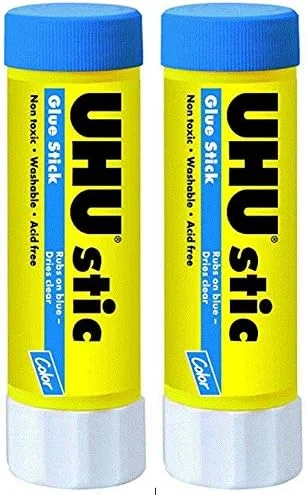 چسب ماتیکی رنگی UHU، 40 گرم، آبی، هنگام استفاده آبی است و پس از خشک شدن شفاف می شود، قابل شستشو، بدون حلال، دارای درپوش پیچی، بسته 2 عددی 99653