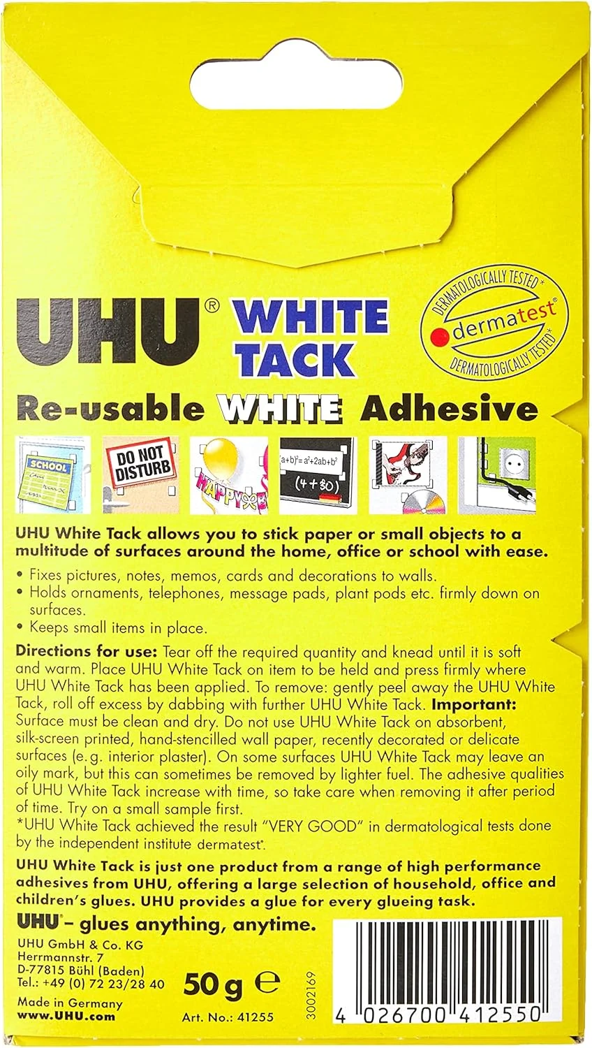 چسب خمیری سفید UHU 42196، بسته کاربردی بدون لک، مرجع 2633 [بسته 12 عددی]