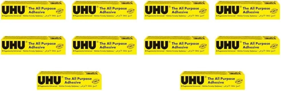 چسب همه کاره UHU، چسب جهانی تست شده و مطمئن برای تقریباً همه موارد چسباندن مانند صنایع دستی و تعمیرات، تیوب، 35 میلی لیتر، شفاف - بسته 10 عددی