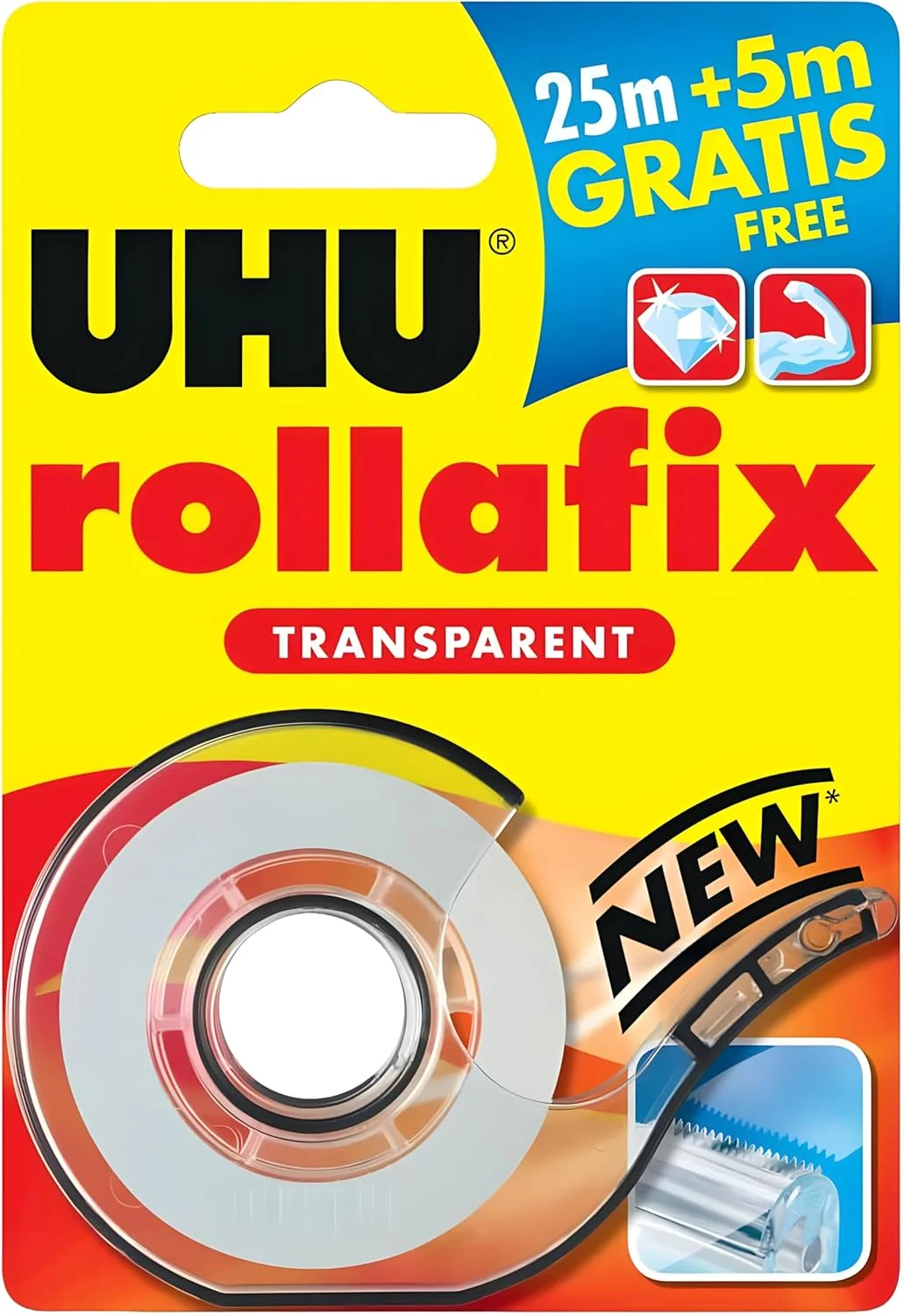 چسب ماتیکی 21 گرمی UHU + چسب نواری شفاف لوازم التحریر UHU Rollafix 25 متری در 19 میلی متر (بسته 3 عددی)