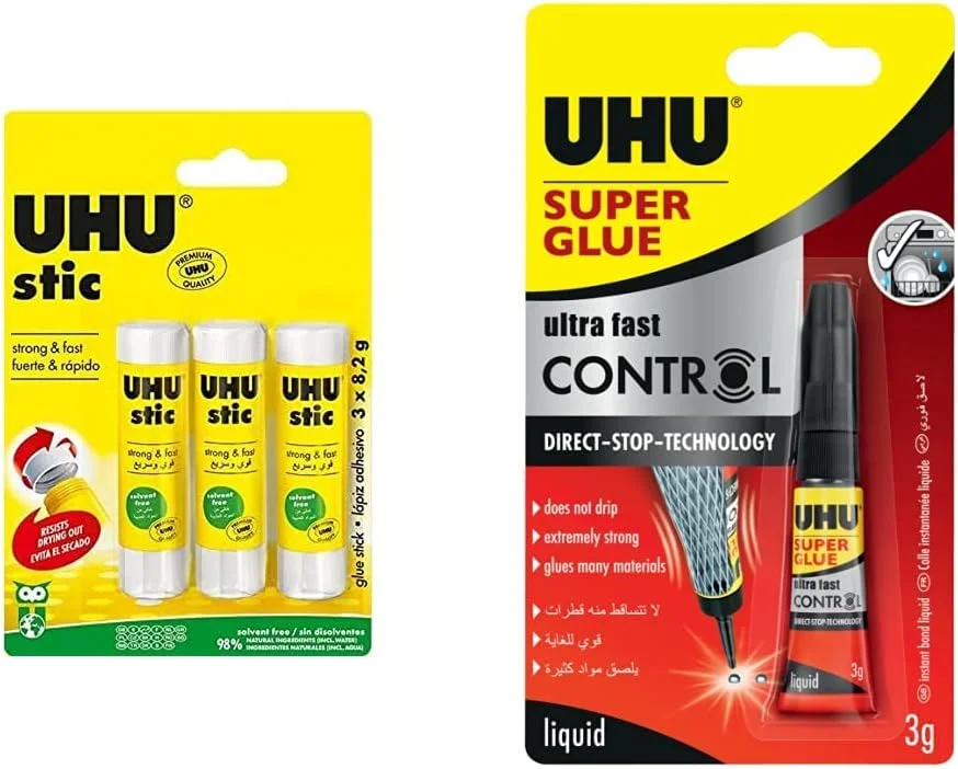 چسب ماتیکی اوهو استیک، چسب ماتیکی اثبات شده - چسبندگی قوی، بسته 3 عددی، سفید و چسب قطره ای سوپر گلو کنترل، مایع بسیار سریع و قوی، استفاده تمیز و دقیق، مکانیزم بدون ریزش، 3 گرم، شفاف