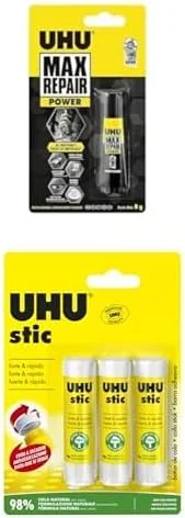 چسب مایع 8 گرمی Uhu + ست 3 عددی چسب ماتیکی 8.2 گرمی سفید