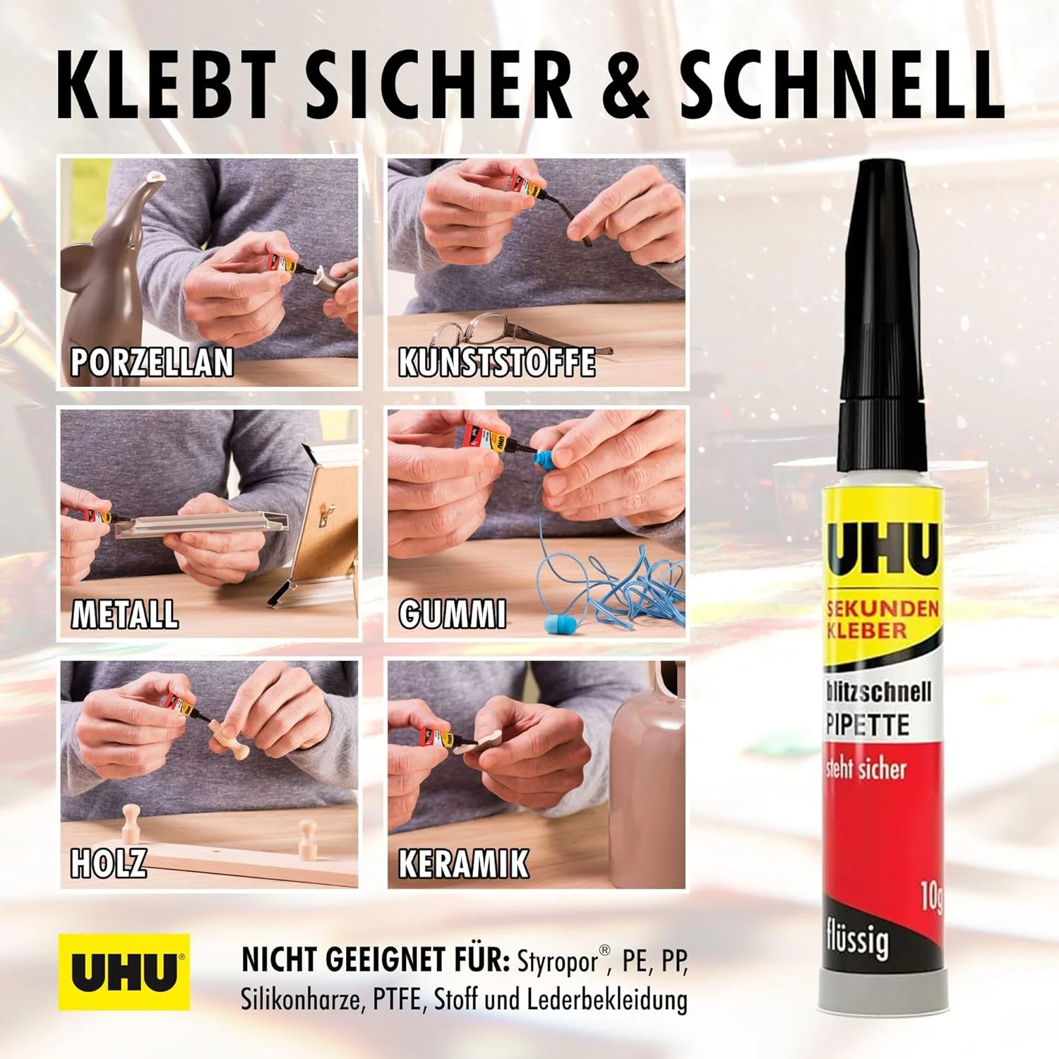 چسب قطره ای سریع UHU 48795 – با قطره چکان، 10 گرم