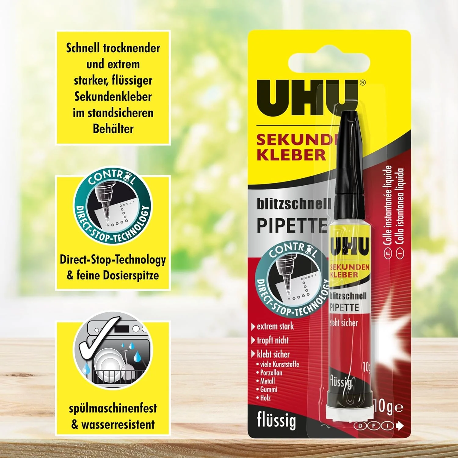 چسب قطره ای سریع UHU 48795 – با قطره چکان، 10 گرم