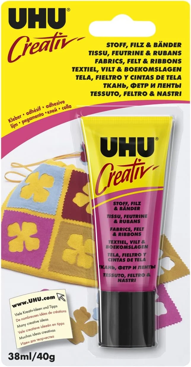 چسب مخصوص پارچه، نمد و روبان UHU Creative، تیوپی، کارت اطلاعات