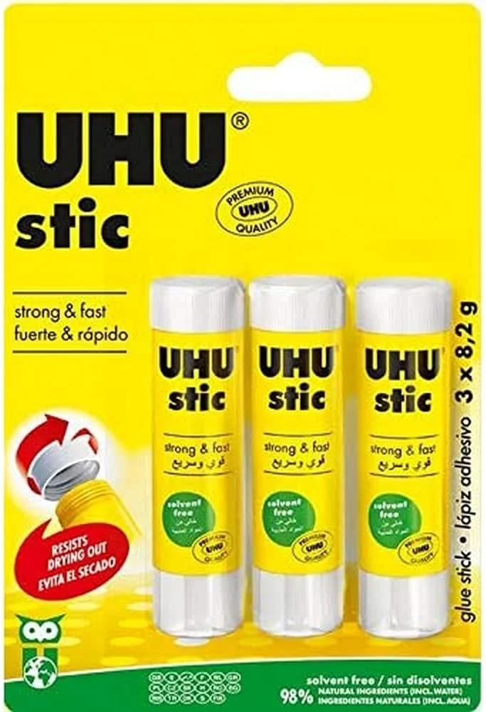 چسب ماتیکی اوهو، چسب ماتیکی اثبات شده - به طور قوی، سریع و دائمی می چسباند، بدون حلال، 8.2 گرم، مجموعه 3 عددی، سفید و دفتر طراحی فابر-کاستل A4 120 گرم 36 برگ