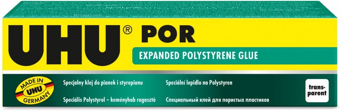 چسب مخصوص UHU POR، چسب سریع برای چسباندن پلی استایرن منبسط شده، 50 میلی لیتر، شفاف، 3-63176
