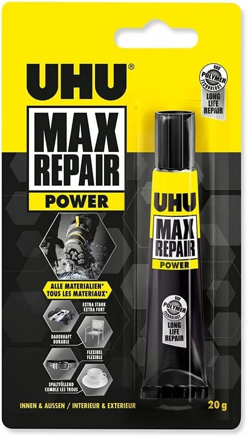 چسب تعمیراتی فوق العاده قوی و جهانی UHU 45820 Max Repair Extreme برای تقریباً تمام تعمیرات داخلی و خارجی، شفاف، 20 گرم