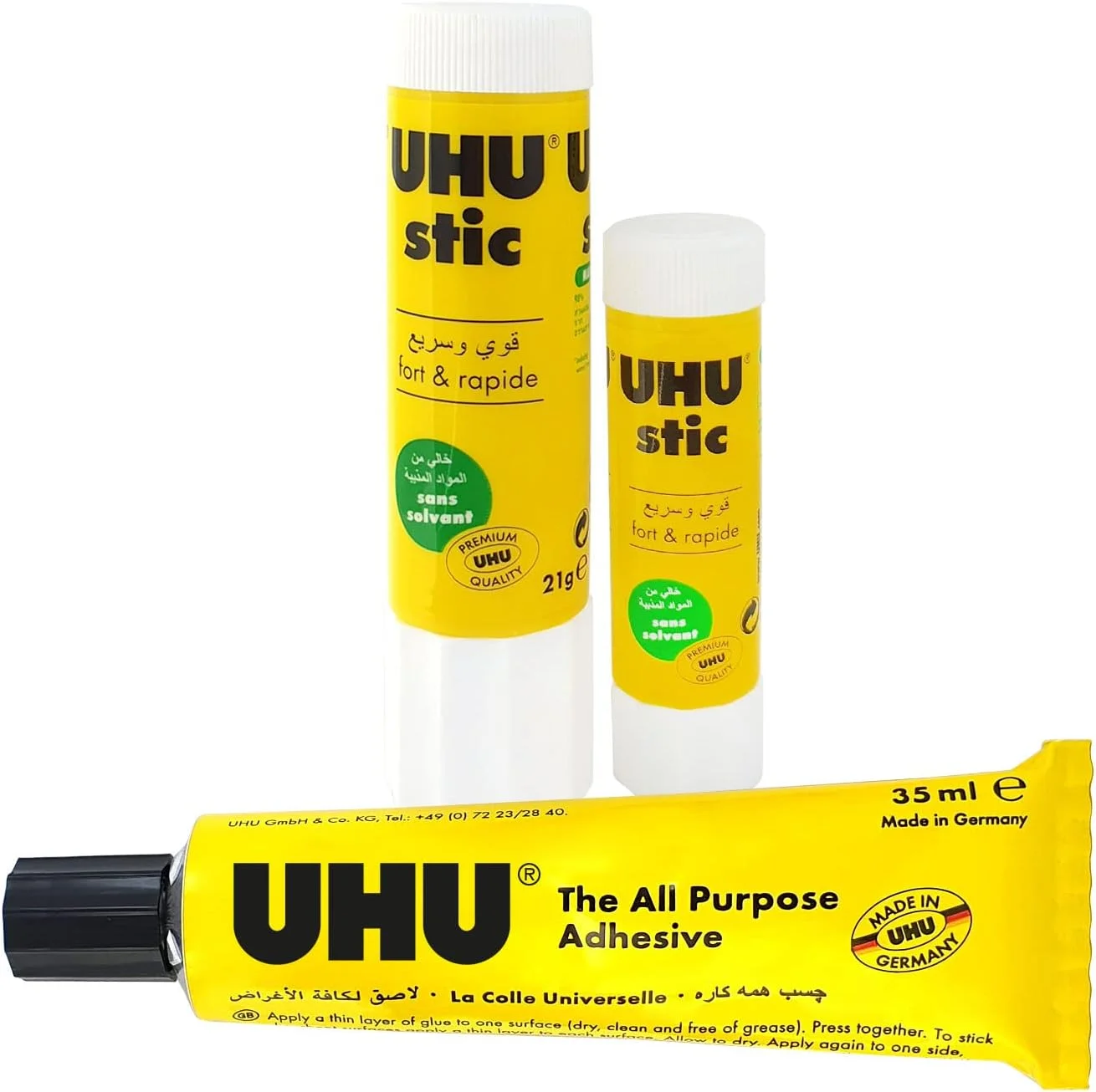 چسب ماتیکی 21 گرمی UHU + 8.2 گرمی + چسب همه کاره 35 میلی لیتری UHU، چسب های ماتیکی قوی، سریع و پایدار + چسب نهایی برای تعمیر و مدل سازی