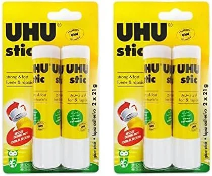 چسب ماتیکی UHU، ۲۱ گرم، بسته ۴ عددی، چسب ماتیکی اثبات شده، قوی، سریع، بدون حلال، تمیز، ایمن و پایدار برای مدرسه، خانه، دفتر، کودکان، هنر و صنایع دستی، ۹۸% طبیعی، ساخته شده از ۵۰% پلاستیک بازیافتی