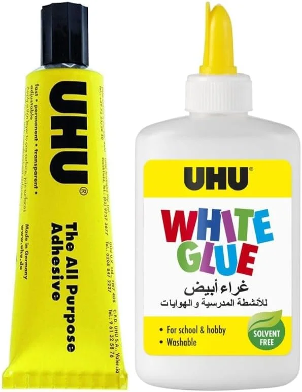 چسب سفید UHU 122 میلی لیتر + چسب همه کاره UHU تیوبی 125 میلی لیتر