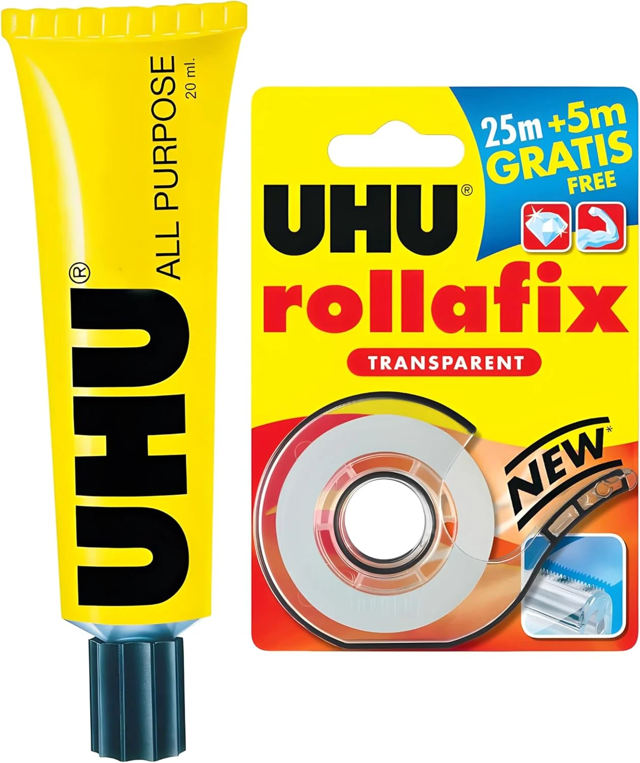 چسب همه کاره شفاف اوهو 20 میلی لیتر + نوار چسب شفاف لوازم التحریر اوهو مدل Rollafix 25 متری در 19 میلی متر
