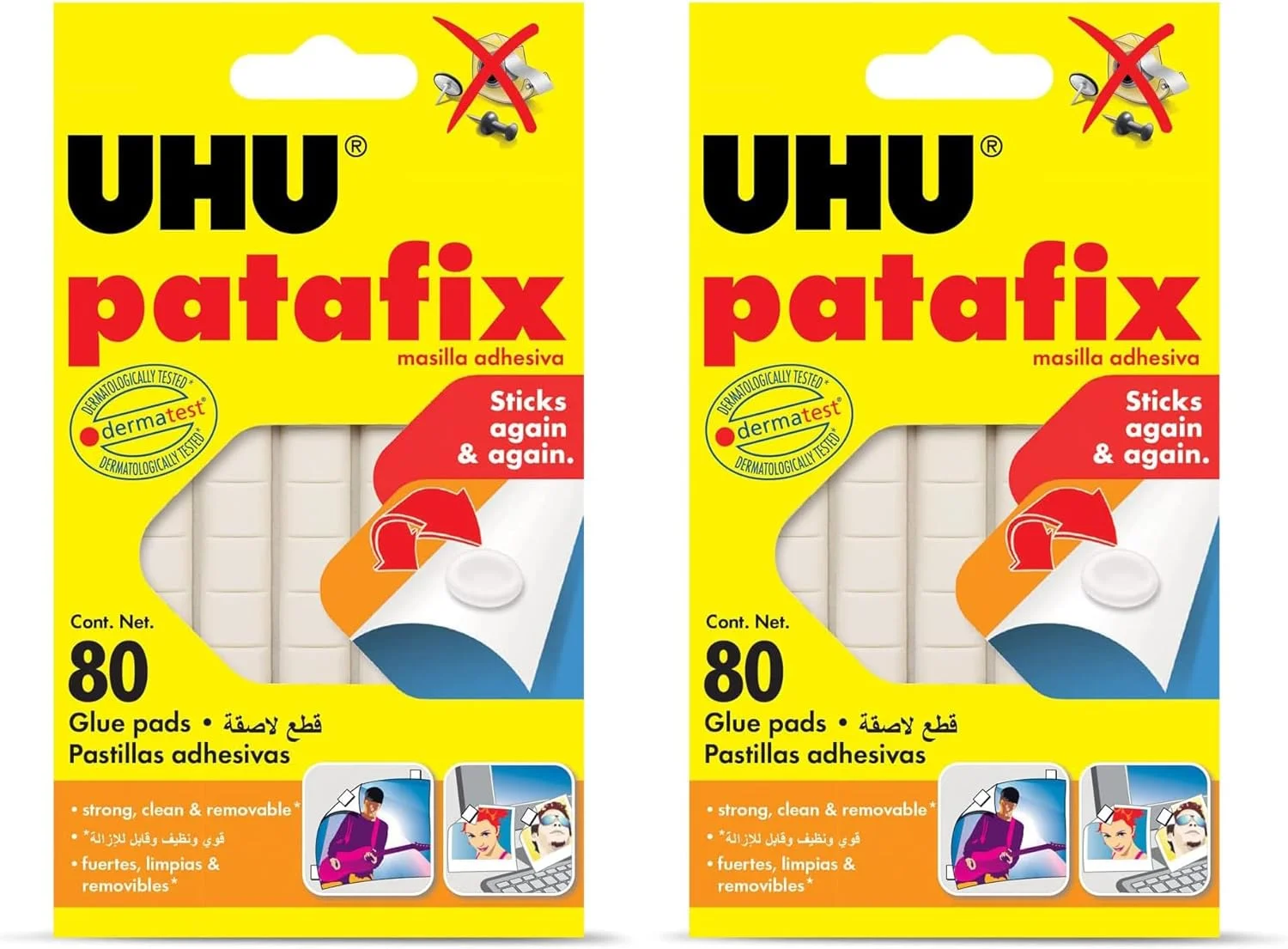بسته پیشنهادی UHU Patafix X 2، پدهای چسبی قابل جابجایی و استفاده مجدد، چسب از پیش برش خورده و قابل تغییر موقعیت، 160 پد، زرد و سفید، متنوع، 39125+44390 (بسته 2 عددی)