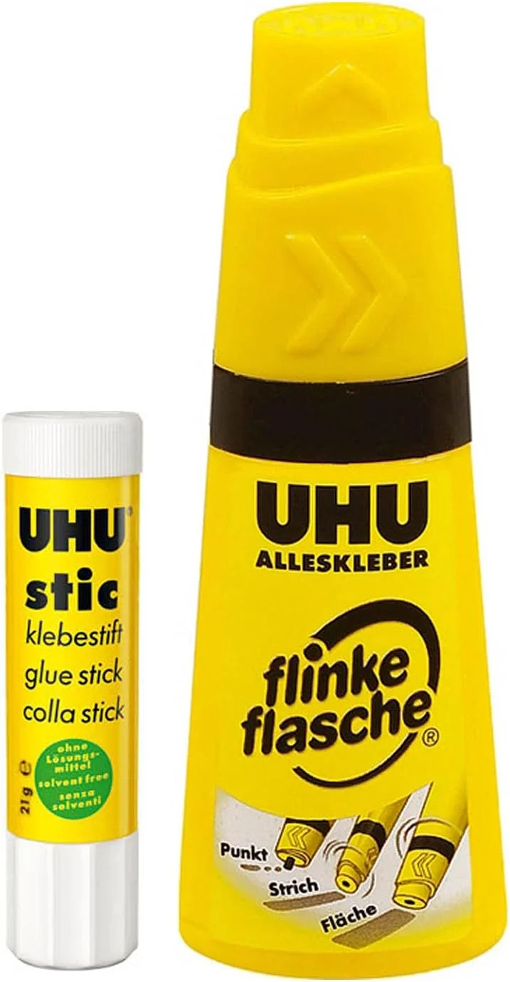 چسب ماتیکی 21 گرمی UHU + چسب همه کاره پیچشی 35 میلی لیتری UHU، چسب ماتیکی قوی، سریع و پایدار + چسب مایع منحصر به فرد در بطری برای چسباندن نقطه ها، خطوط و سطوح (بسته 2 عددی)