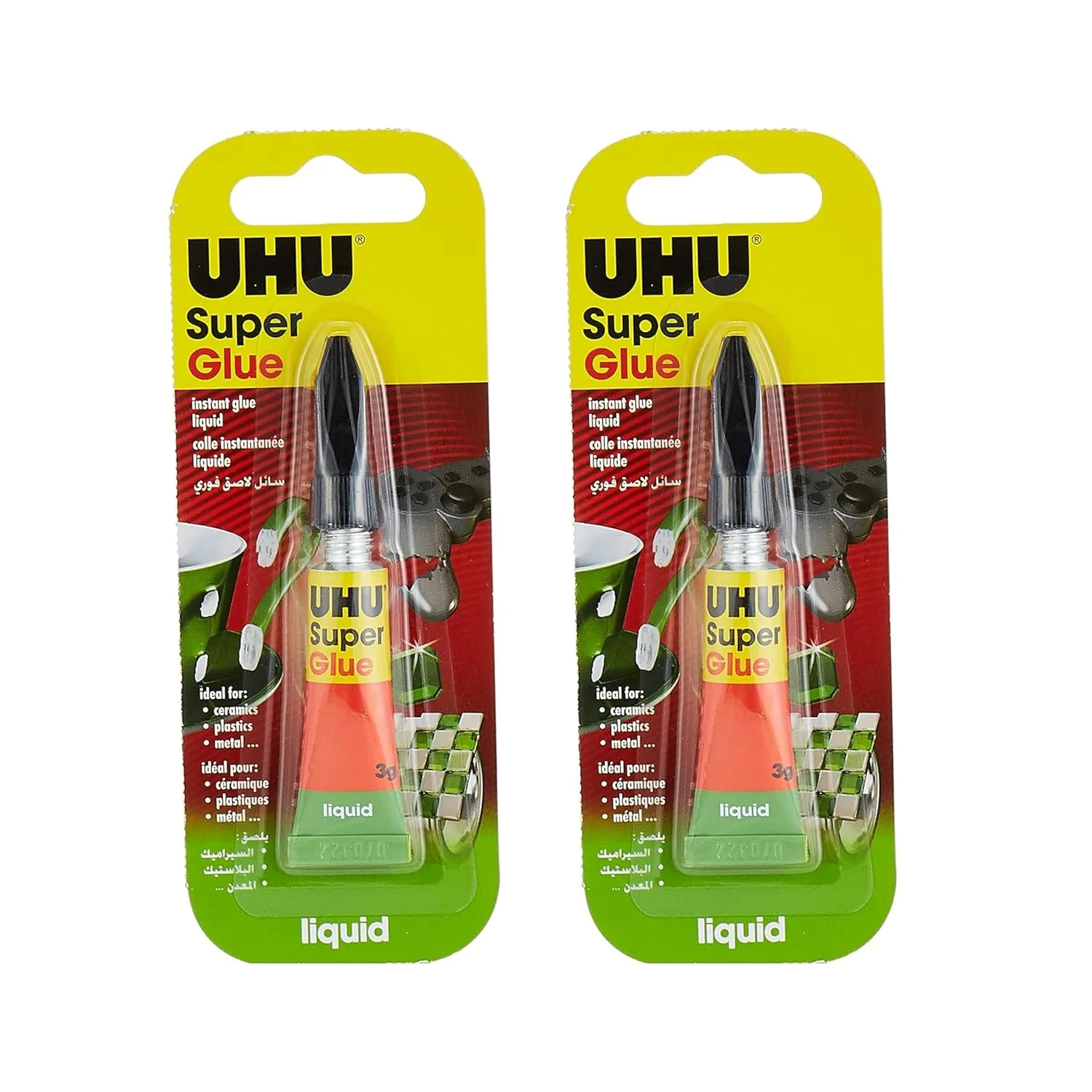 چسب قطره ای فوری UHU 25253، مایع 3 گرمی، بسته کارت جامبو 2 عددی