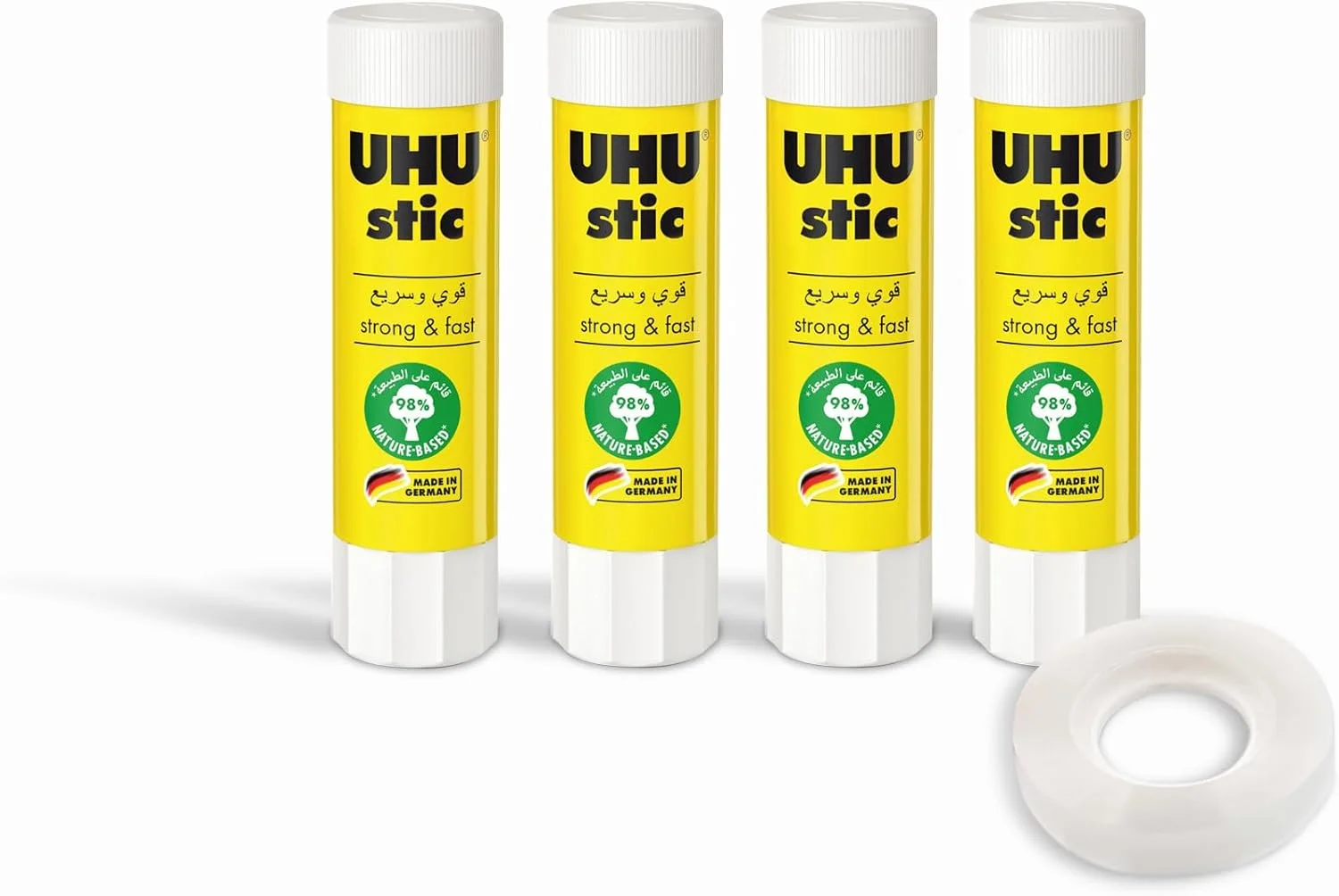 چسب ماتیکی UHU، 8.2 گرم، بسته 8 عددی، چسب ماتیکی اثبات شده، قوی، سریع، بدون حلال، تمیز، پایدار برای مدرسه، خانه، دفتر، کودکان، هنر، 98% طبیعی، اکنون در پلاستیک بازیافتی 50% + نوار چسب 12 میلی متری