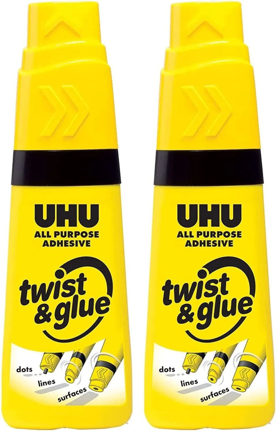 چسب همه کاره UHU TWIST&GLUE، بسته 2 عددی، اپلیکاتور چسب 3 طرفه منحصر به فرد، شفاف، زرد، 3605x2 چسب همه کاره UHU TWIST&GLUE، بسته 2 عددی، اپلیکاتور چسب 3 طرفه منحصر به فرد، شفاف، زرد، 3605x2