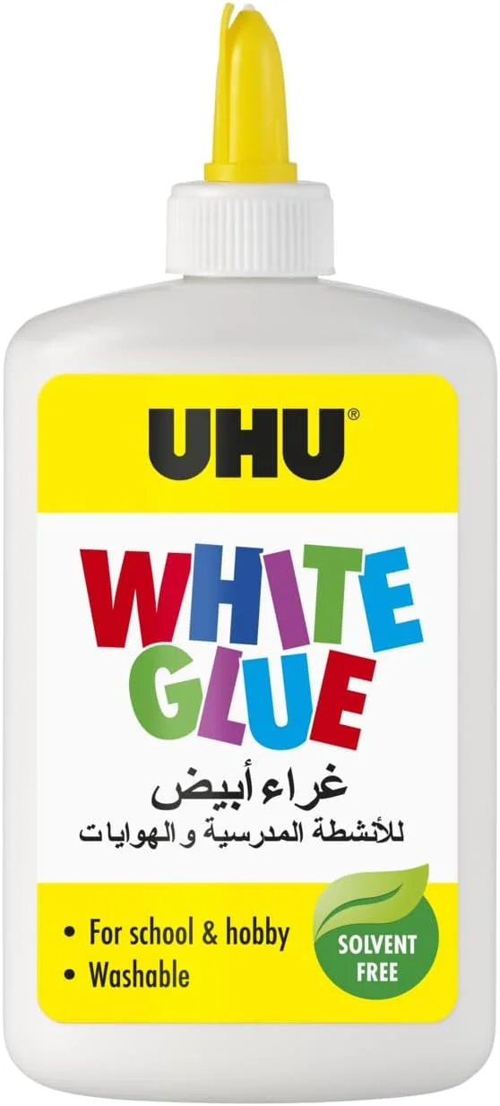 چسب سفید UHU، 245 میلی لیتر، چسب کاردستی بدون حلال برای سرگرمی خلاقانه. کاغذ، مقوا، نمد، پارچه، پر، مروارید، چوب، مواد طبیعی و غیره را می چسباند.