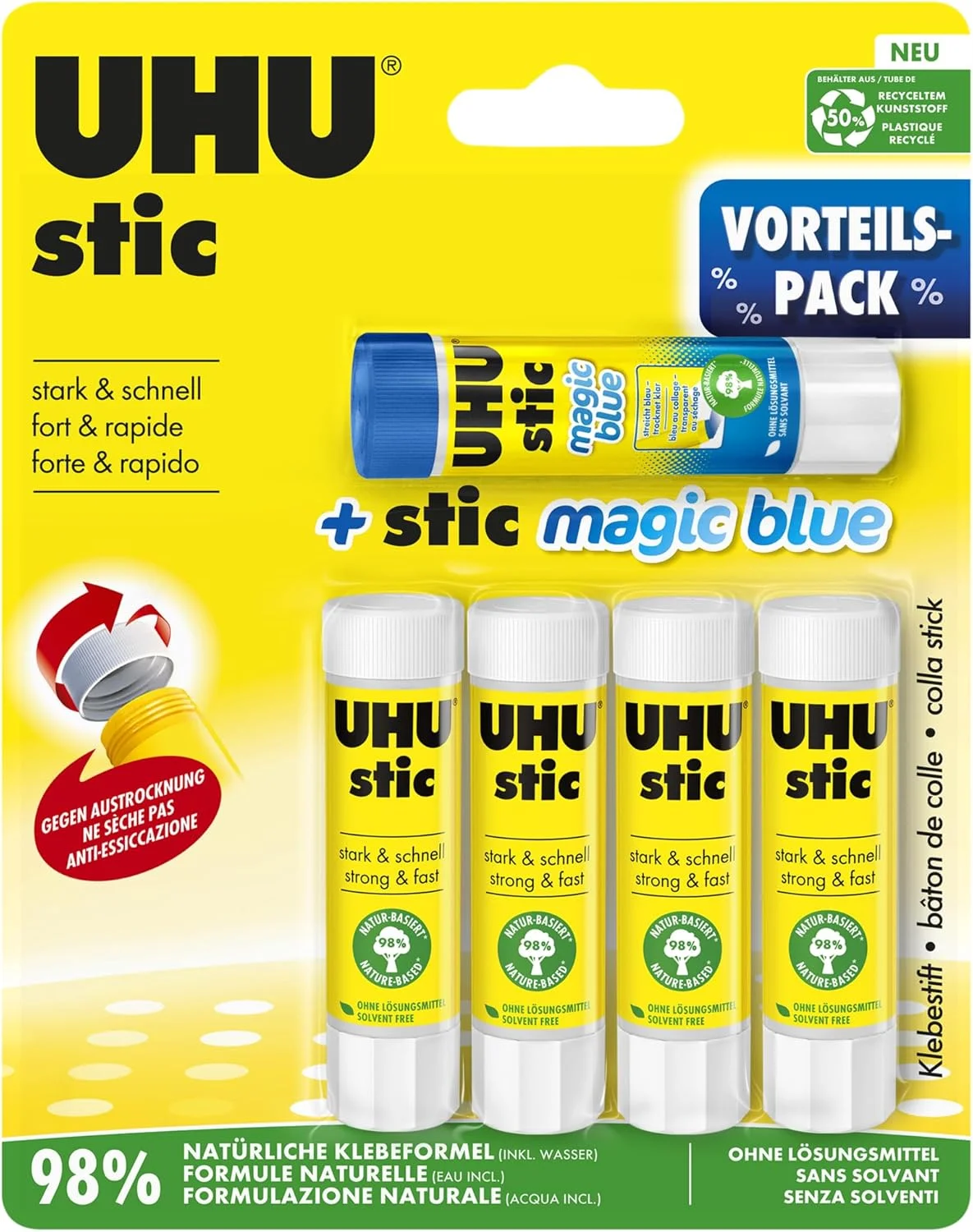 چسب ماتیکی UHU، 8.2 گرم، بسته 5 عددی، چسب ماتیکی اثبات شده برای مدرسه، خانه، دفتر، کودکان، هنر و صنایع دستی