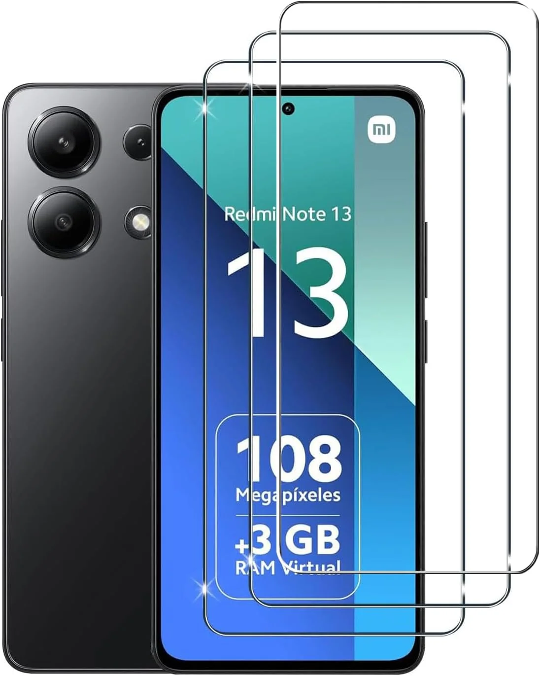 محافظ صفحه نمایش شیشه ای حرارت دیده WRTBS [بسته 3 عددی] برای گوشی شیائومی Redmi Note 13 4G، سختی 9H، وضوح بالا، پوشش کامل، ضد خش، بدون حباب، ضد اثر انگشت